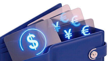 Blue Wallet with Digital Currency Symbols