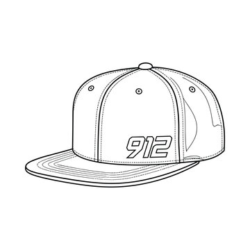 Black and white illustration of a baseball cap with 912 on the front