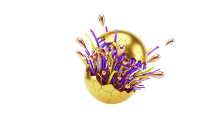 Golden Egg Explodes with Abstract Confetti and Drops