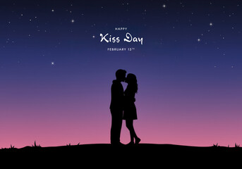 Fototapeta premium Silhouette Couple Kissing Under Starry Night Sky Happy Kiss Day Celebration love romance