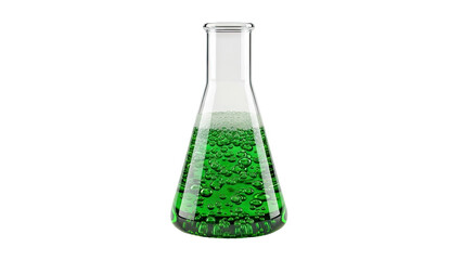 Erlenmeyer flask with green bubbling liquid