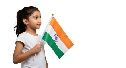 Indian Girl Child Holding National Flag with Copy Space Banner Layout