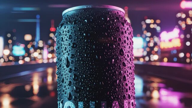 Refreshing Soda Can Shines in Neon City Night Lightscape