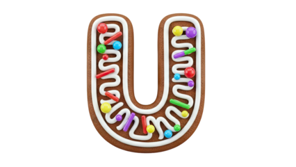 Gingerbread letter U with colorful icing and sprinkles