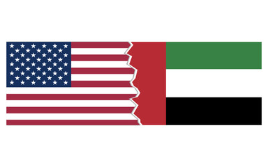 USA UAE conflict concept stock image, USA UAE breakup, usa UAE map break