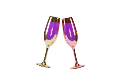 Champagne Flutes Clinking - Gold and Rose Gold with Purple Liquid