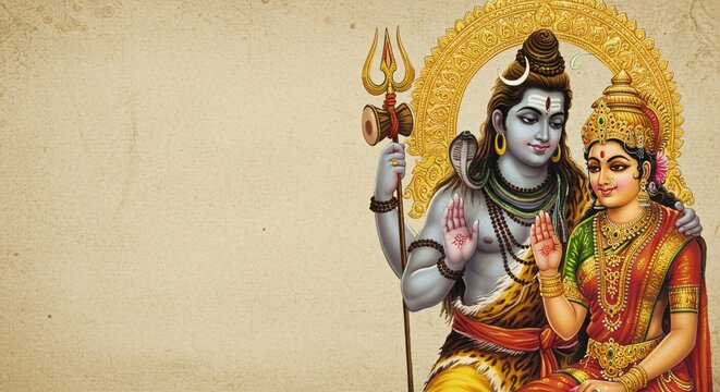 Lord Shiva Parvati Family Portrait Hindu Gods Goddesses Art Mahadev Wallpaper Divine Blessing Image