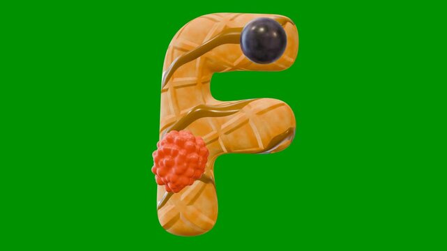 Alphabet animation from A-Z on green screen background. Alphabet animation in waffle theme. Suitable for children's learning. Green screen background.