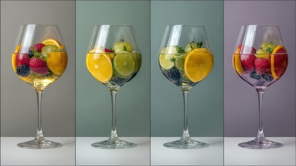 Two transparent crystal glasses of red wine and champagne stand as an isolated beverage object for a restaurant celebration or party drink reflection