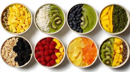 Collection of fresh fruit and healthy vegetarian ingredients featuring red tomato, green pepper, and dried beans isolated on white for cooking a salad meal
