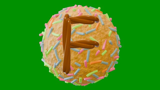 Alphabet animation from A-Z on green screen background. Alphabet animation on top of ice cream. Suitable for children's learning. Green screen background.