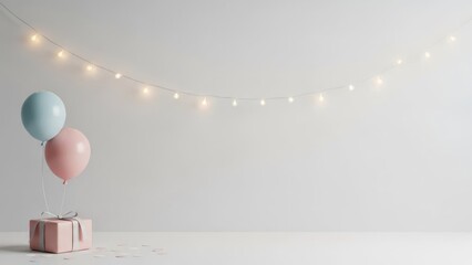 Two balloons with ribbons on a white background. The celebration concept of party and joy.