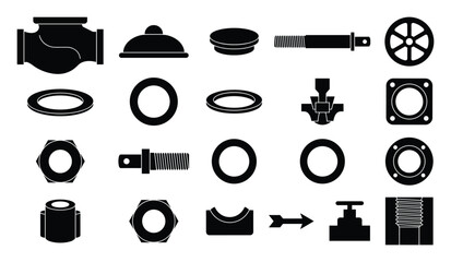 Collection of Black and White Mechanical Engineering Parts and Components