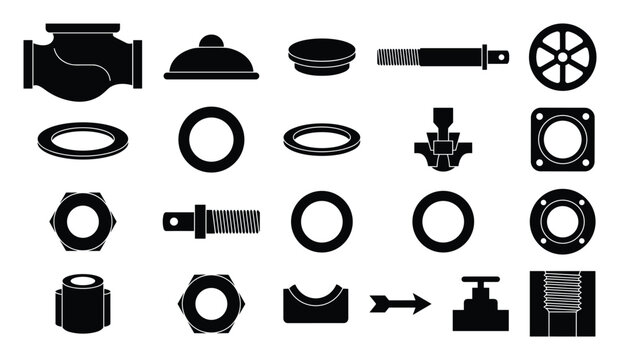 Collection of Black and White Mechanical Engineering Parts and Components