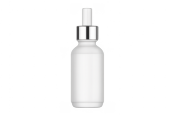 White cosmetic serum dropper bottle mockup with transparent background