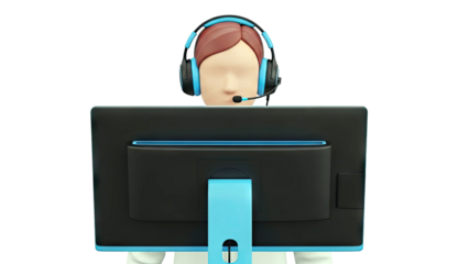 3D Character Wearing Headphones and Using Computer