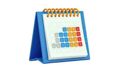 3D Desktop Calendar with Colorful Dates