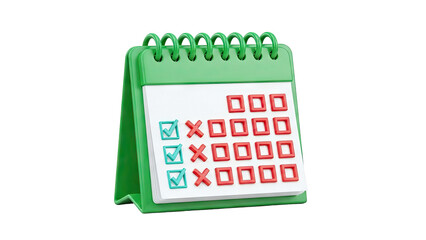 3D Calendar with Checkmarks and Xs