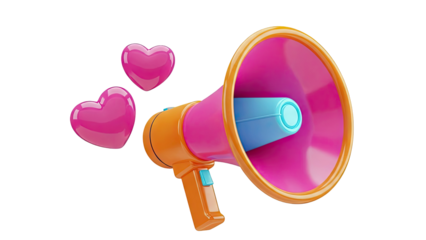 3D Rendered Megaphone with Hearts