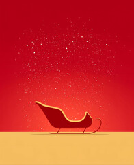 A vibrant red background highlights a minimalistic sleigh, evoking warmth and holiday cheer, perfect for seasonal decorations and festive themes.