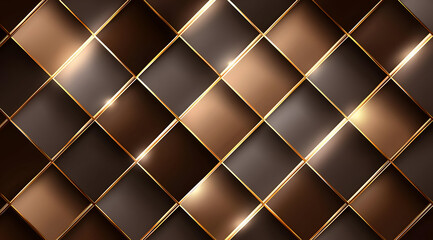 This seamless pattern features a geometric design with glossy bronze and dark tiles, perfect for modern backgrounds and stylish graphic projects.
