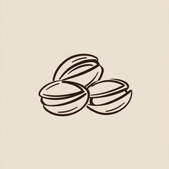 A minimalistic illustration of pistachio nuts, showcasing their unique shape and texture. Perfect for food-related projects or culinary designs.