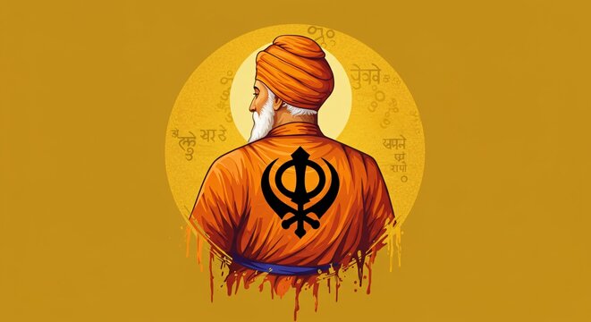 Powerful Sikh Warrior Portrait Art &ndash; Khanda Symbol, Punjab Culture & Religious Pride Image