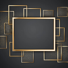 A stylish and modern design featuring various gold frames on a dark background, perfect for showcasing art or photos in elegant settings.