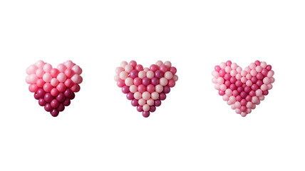 Heart shape made of pink balloons isolated on white background, representing love, romance, celebration, Valentine&rsquo;s Day, and festive decoration.