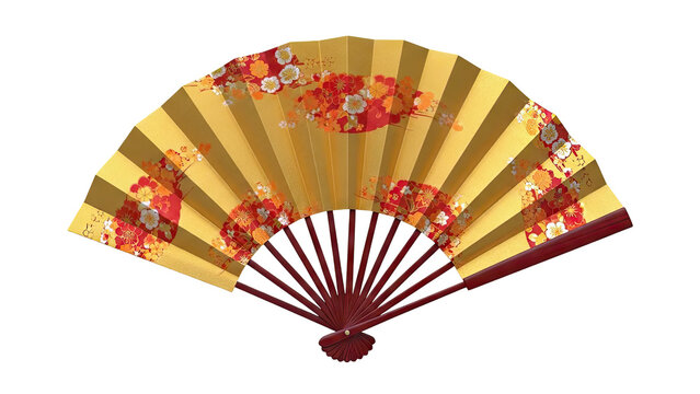 Golden Japanese Fan with Floral Design