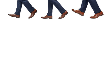 Man walking legs isolated on white background, representing movement, progress, journey, business lifestyle, and forward motion concept.