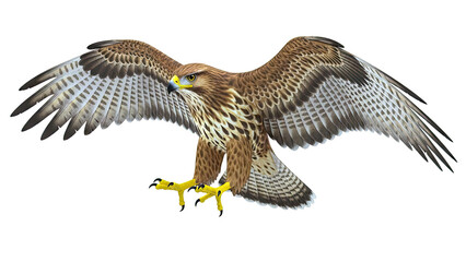 Fototapeta premium A hawk with wings spread wide, showcasing its detailed plumage
