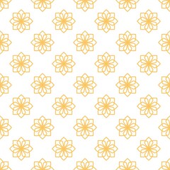 ​Gold floral mandalas pattern on a white background. Elegant luxury wallpaper, textile print, and ornament for premium branding and minimalist decor. © Enka Enka