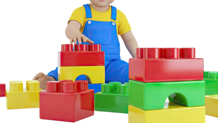 Baby playing with large building blocks