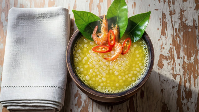 Tacaca Soup With Yellow Tucupi In Traditional Cuia Gourd Amazonian Brazil