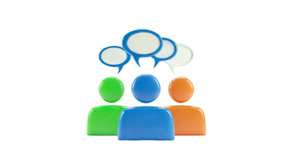 3D stylized people with speech bubbles