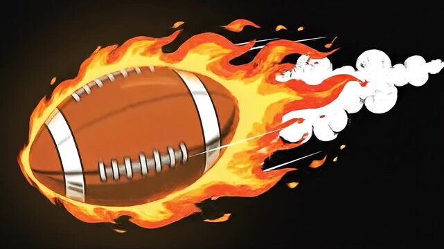 Flaming American Football Graphic Vector Animation on Black Background