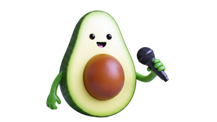 Cartoon Avocado Holding Microphone, Singing