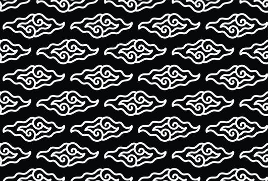 Seamless Mega Mendung batik pattern featuring traditional Javanese cloud motifs, inspired by Cirebon heritage textile design.