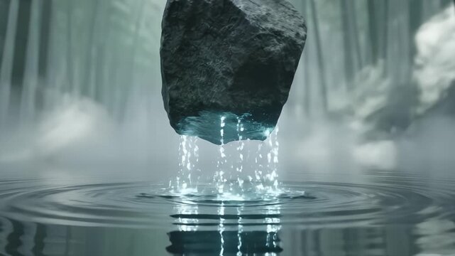 Rock Falling Into Water Calm Serene Natural Scene