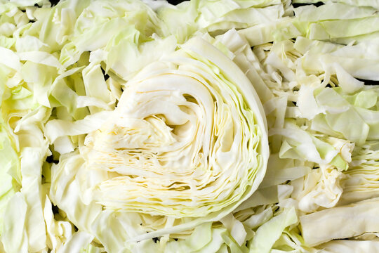 Chopped white cabbage, food background,top view