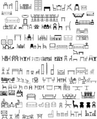 Outline Line Art of Furniture and Office Building Elevation for Interior Design Projects