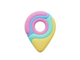 Stylized layered location pin icon with pastel colors on a white background
