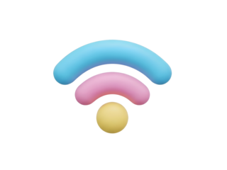 3D icon resembling a WiFi symbol with pastel blue pink and yellow curved segments