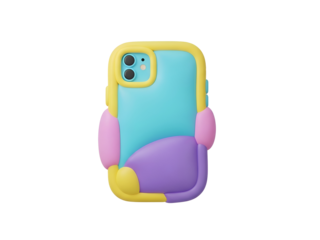 3D colorful stylized phone case with dual camera cutout on white background