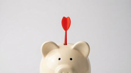 Broken piggy bank with red dart symbolizes financial crisis loss and debt in economy investment and savings management