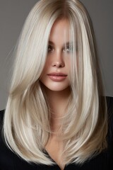 Naklejka premium Luxury blonde hair, smooth silky texture, premium beauty look