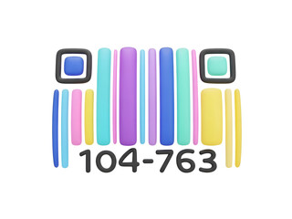 3D colorful stylized barcode graphic with numbers 104763