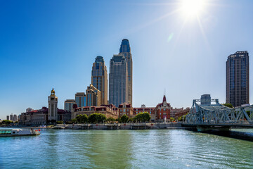 Obraz premium Tianjin Cityscape with Modern Skyscrapers and River