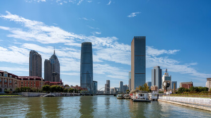 Fototapeta premium Tianjin Cityscape with Modern Skyscrapers and River